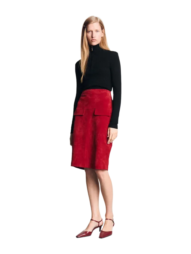 Zara 100% LEATHER MIDI SKIRT