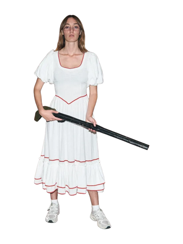 Fashion Brand Company 2 left - Ric Rac Folk Dress Soft Linen White