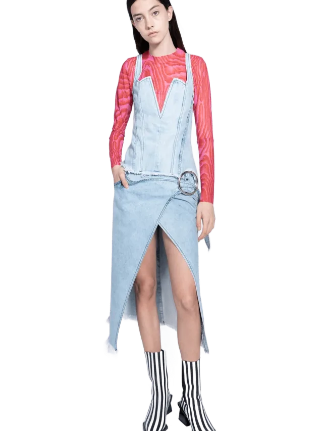 ACID WASH SKIRT WITH SIDE SPLIT