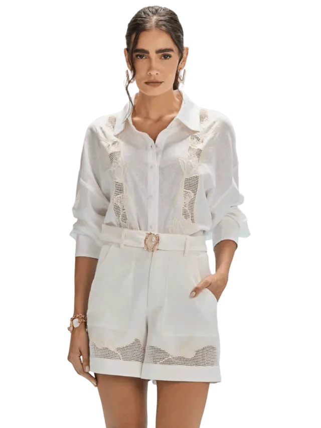 PatBO ACQUAMIST LINEN EMBROIDERED SHIRT