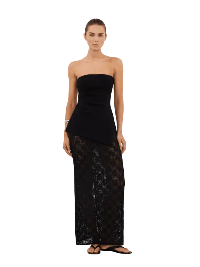 Dissh AGNES BLACK CROCHET COLUMN MIDI SKIRT