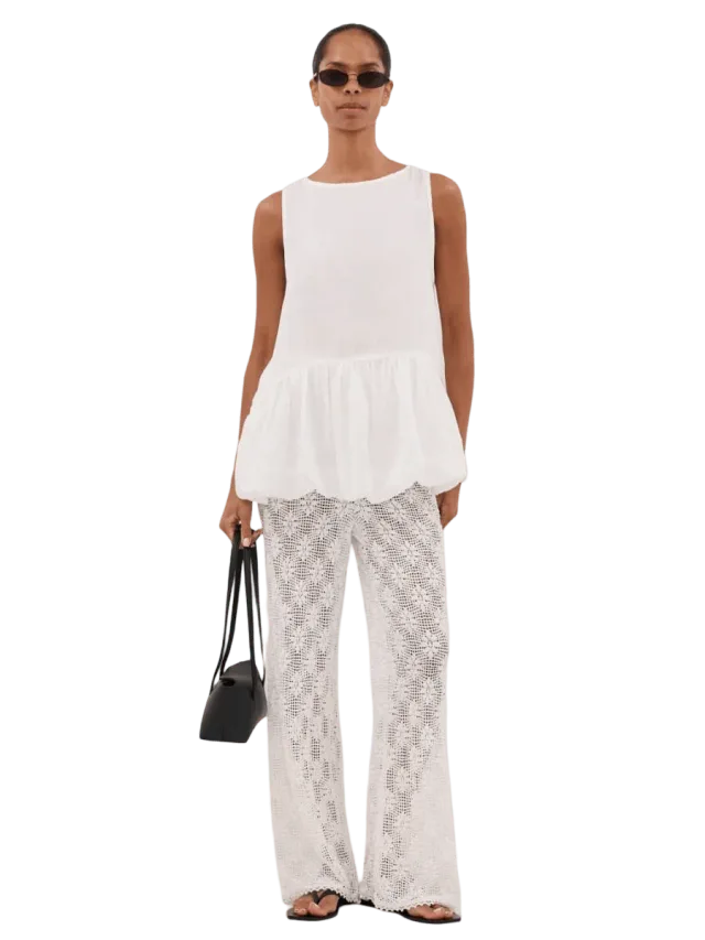 Dissh AGNES WHITE CROCHET WIDE LEG PANT