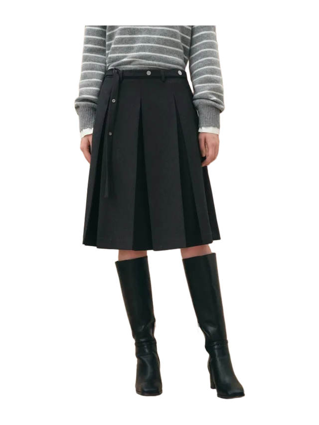 Fabrique Alaia Belted Pleated Midi Skirt in Wool Blend