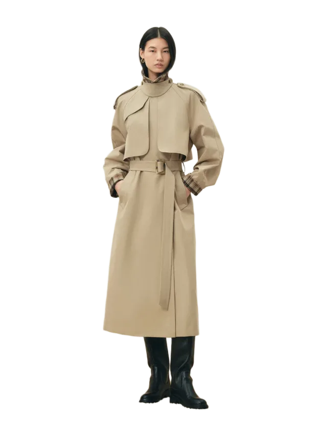 Fabrique Alexandra Lightweight Belted Long Trench Coat in Cotton Blend Twill