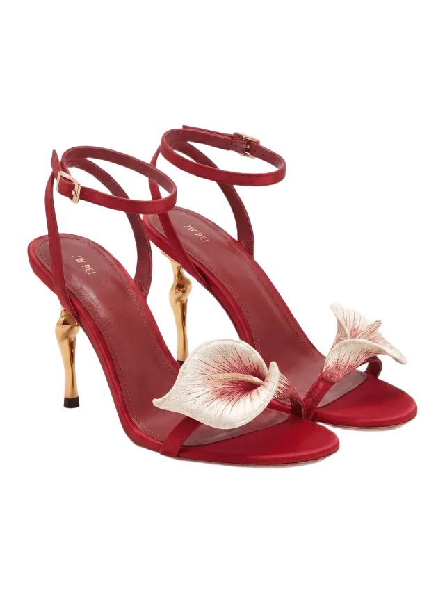 JW Pei Alivia Calla Lily Gold Metal Heel Sandals - Red