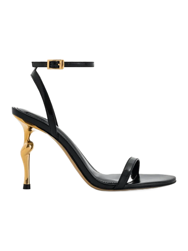 JW Pei Alivia Gold Metal Heel Sandals - Black
