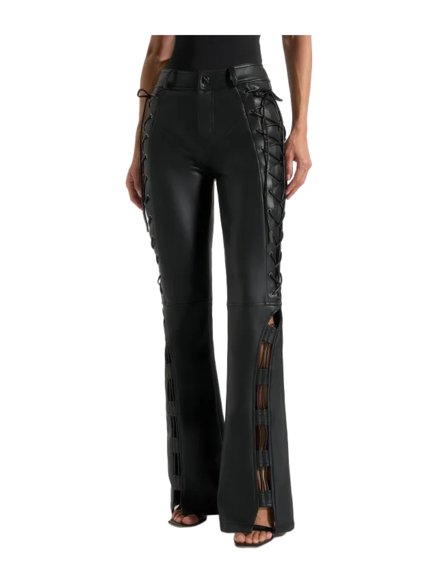 Manière de Voir Ambre - Leather Lace Up Flared Pants - Black