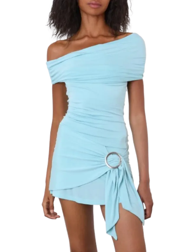 Peachy Den Amelia Bandeau Mini Dress, Pale Aqua