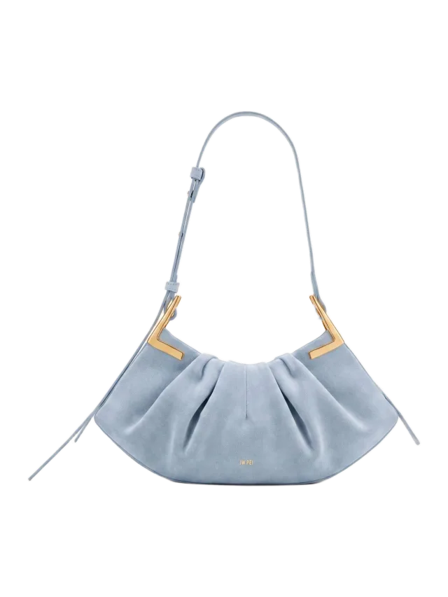Amelia Faux Suede Pleated Shoulder Bag - Sky Blue