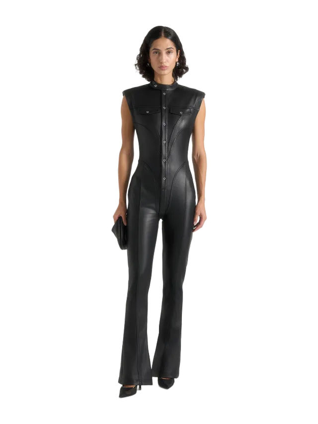Manière de Voir Annette - Leather Jumpsuit - Black