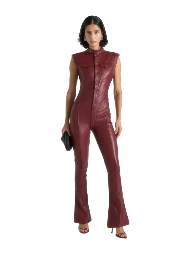 Manière de Voir Annette - Leather Jumpsuit - Wine Red