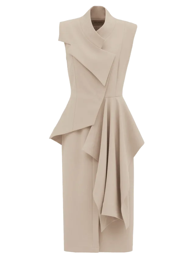 Julia Allert Architectural Draped Midi Dress - Beige