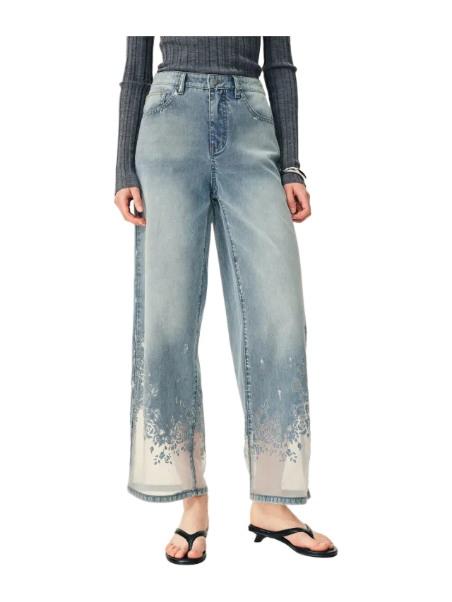 Fabrique Ariel Straight Cropped Jeans in Transparent Burnout Denim