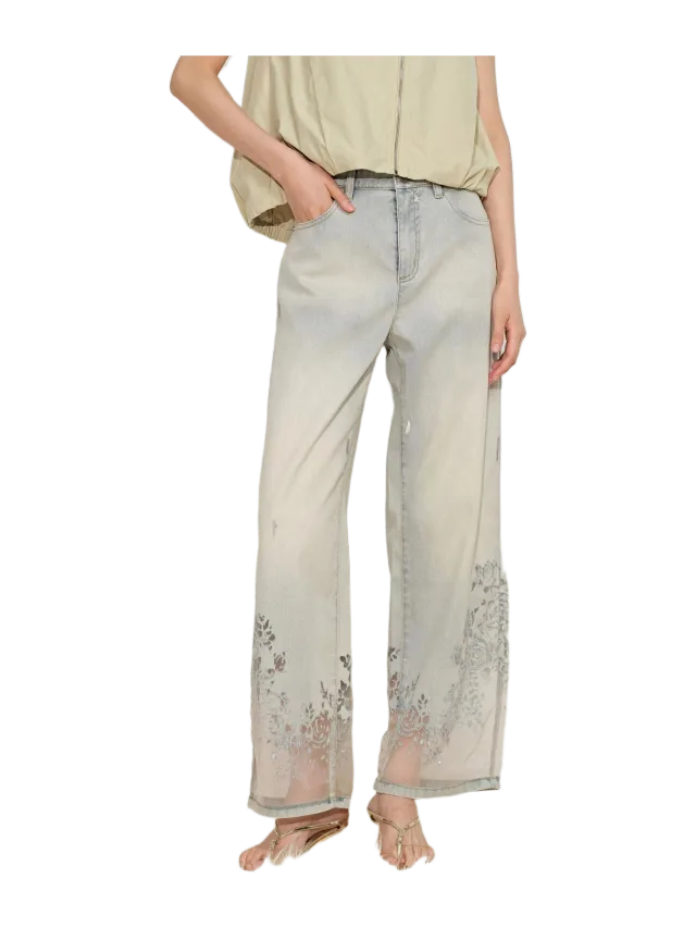 Fabrique Ariel Straight Cropped Jeans in Transparent Burnout Denim
