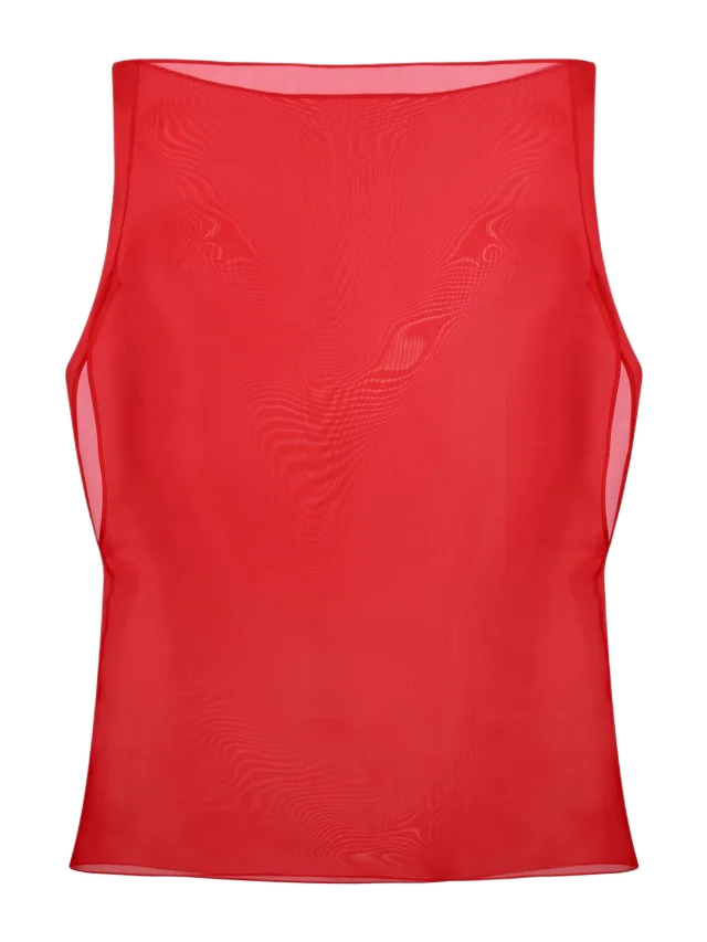 Selezza London Asymmetric Organza Top in Red