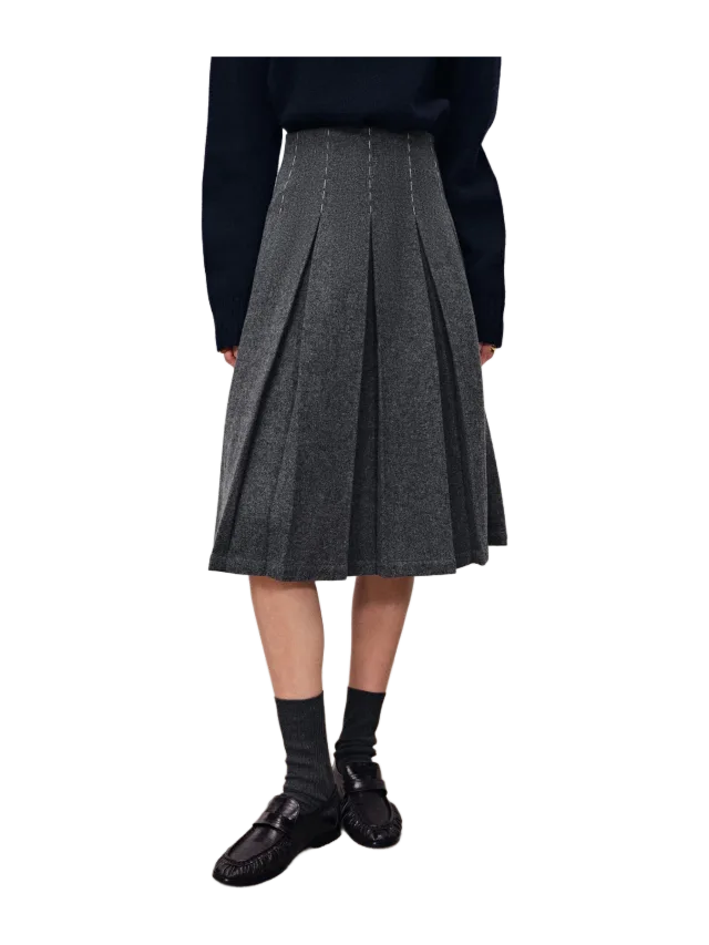 Fabrique Ava Hand Embroidered Pleated Skirt in Merino Wool
