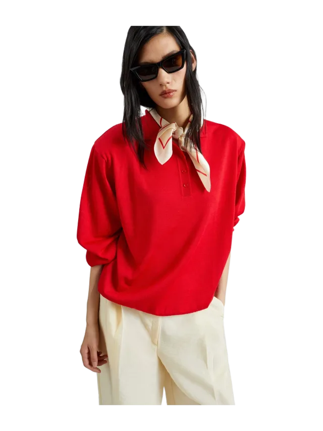 The Frankie Shop Avallon Padded Knit Polo - Red