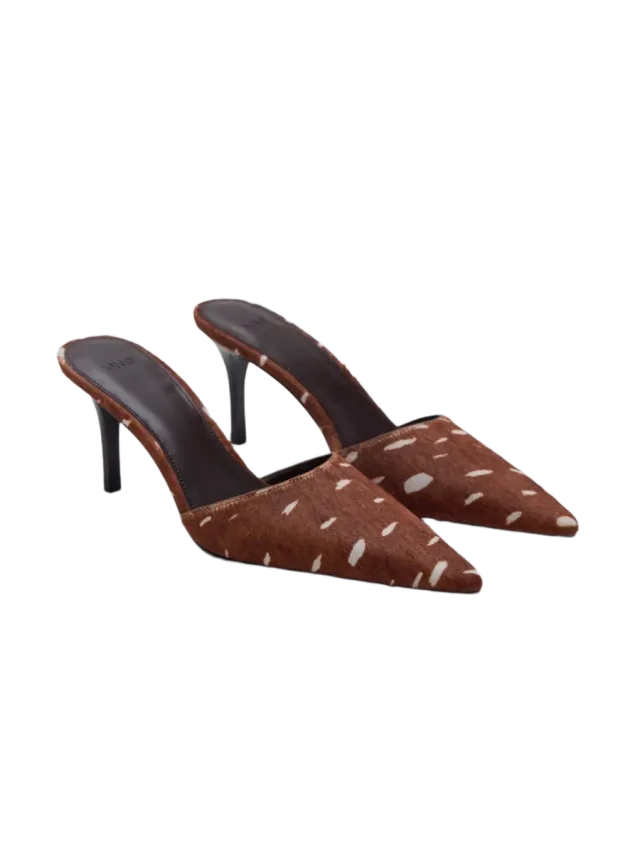 Mango Bambi Leather and Faux Fur High-Heel Shoe