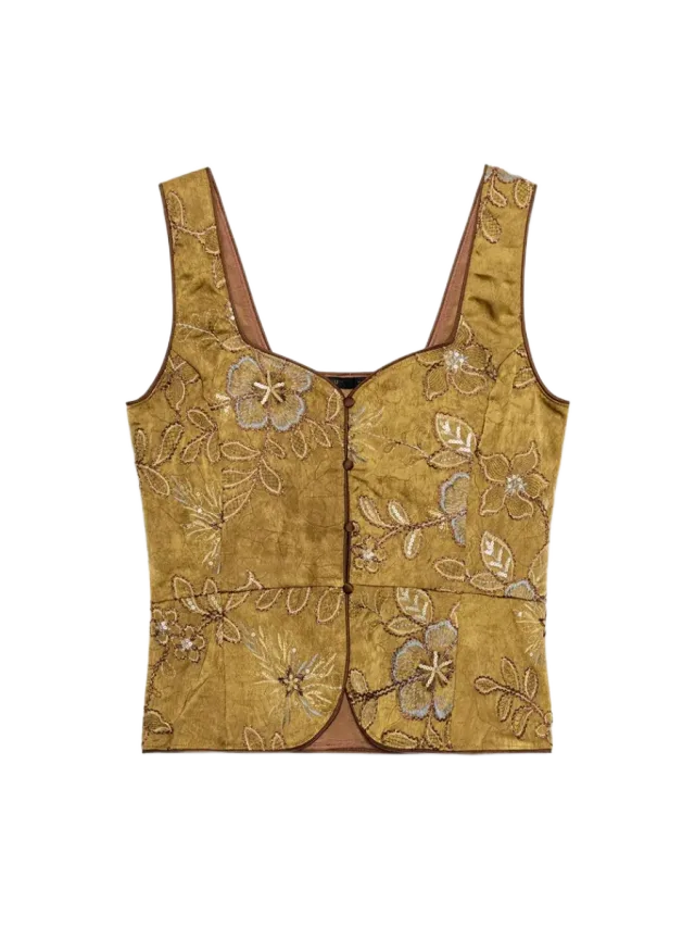 Zara BEADED EMBROIDERED VEST TOP