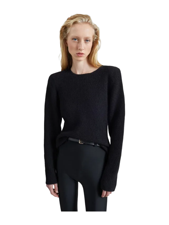 The Frankie Shop Beatrice Knit Padded Long Sleeve Top - Black