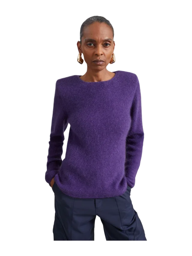 The Frankie Shop Beatrice Knit Padded Long Sleeve Top - Deep Purple