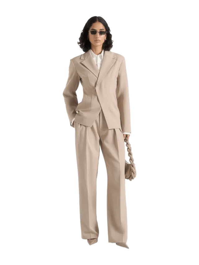 Manière de Voir Beatrice - Tailored Cinched Blazer - Beige
