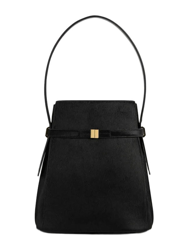 Totême Belted pony hair bucket bag black