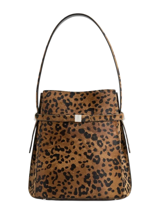 Totême Belted pony hair bucket bag leopard