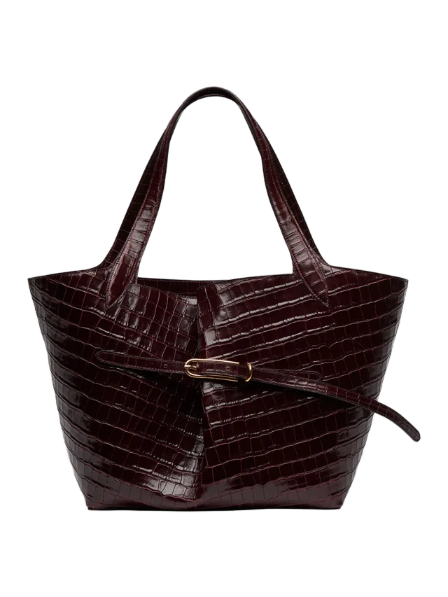 Liffner Belted Tote Burgundy Croc