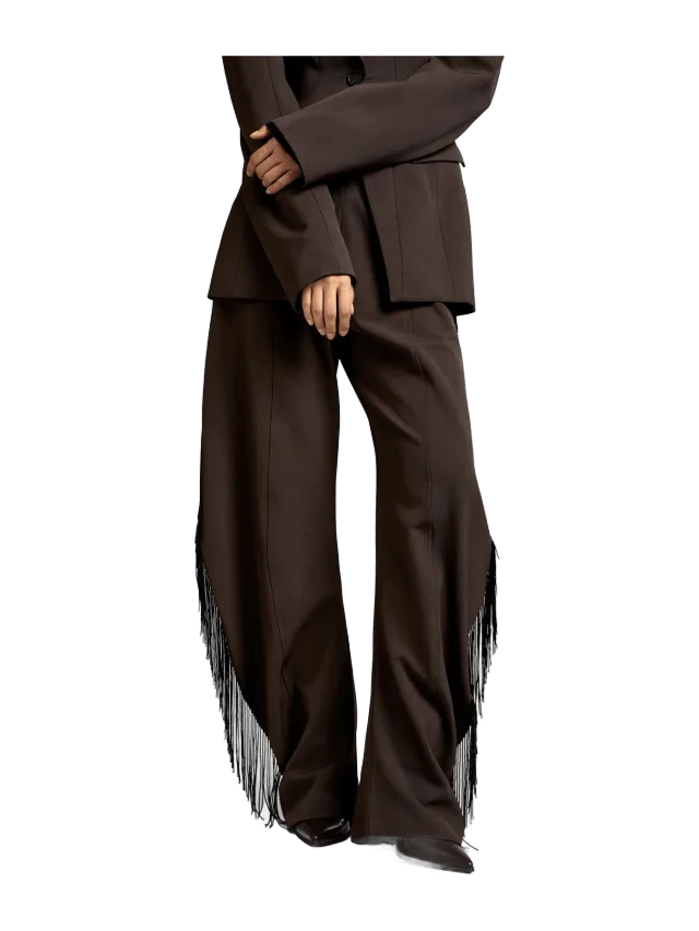 The Frankie Shop Bianca Fringed Barrel Leg Pants - Brown