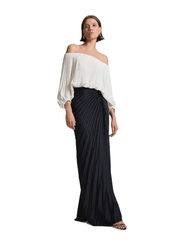 ALC Bianca Satin Pleated Maxi Skirt