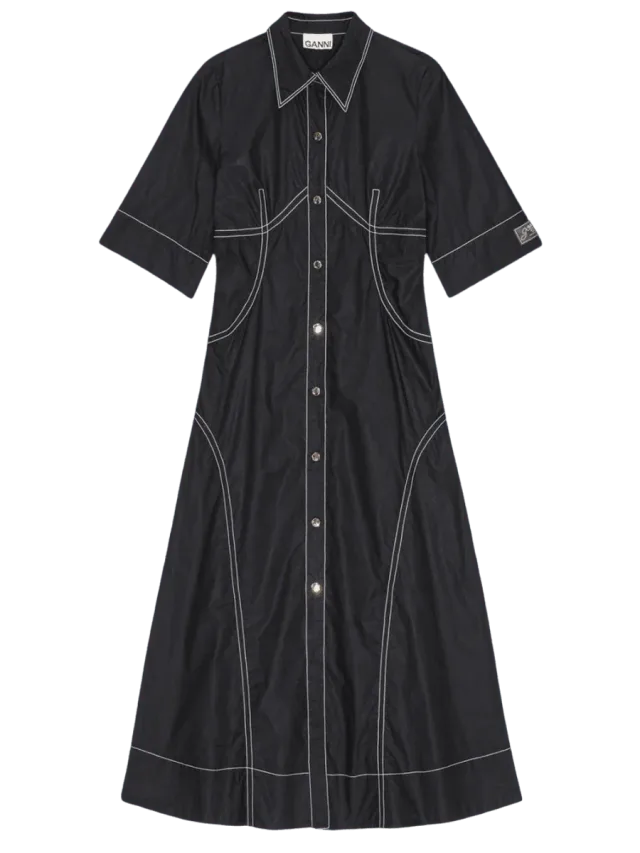 GANNI Black Cotton Poplin Shirt Dress