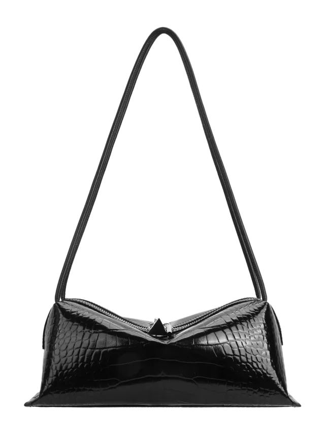 Verafied New York Black Croc Café Midi Bag