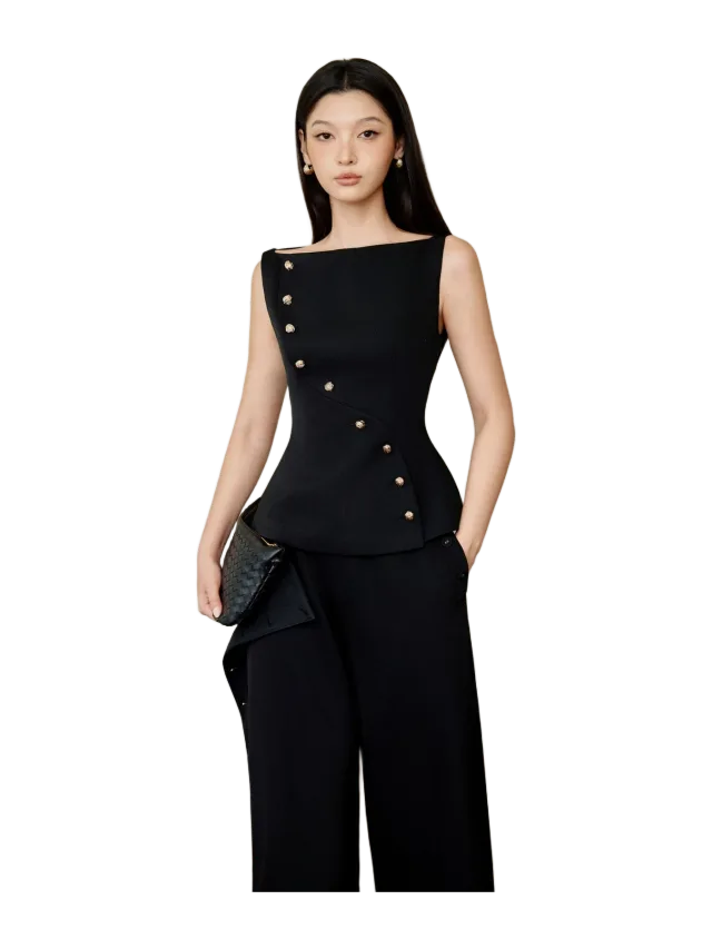 Keira Tong Black Eccentric Buttons Top