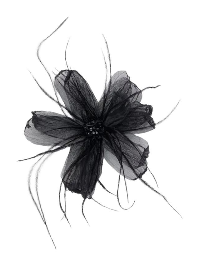 Tuckernuck Black Embellished Feather Floral Pin