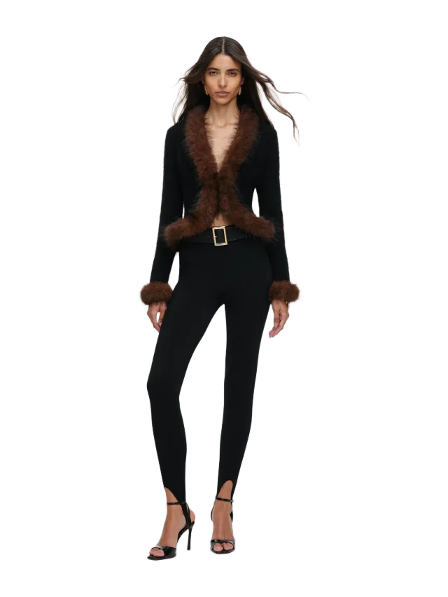 Self-Portrait Black Faux Fur Knit Cardigan