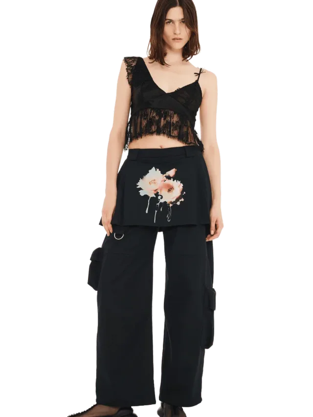 Collina Strada BLACK FLOWER DREAM LAWN SKIRT CARGO PANT