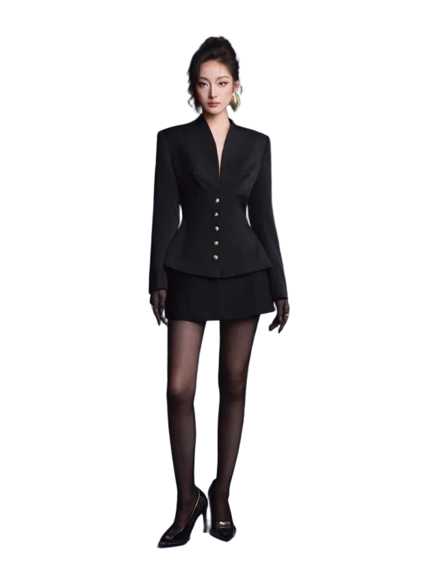 Keira Tong Black Folded Buttons Top