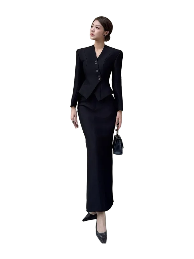 Keira Tong Black Pointed Wrap Blazer