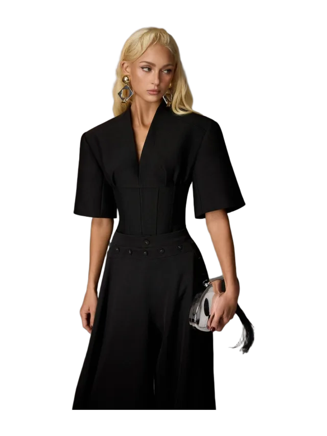 Keira Tong BLACK PUFF-SLEEVE CORSET TOP