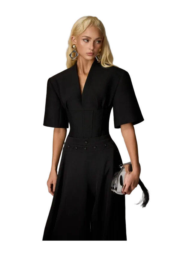 Keira Tong Black Puff-sleeve Corset Top
