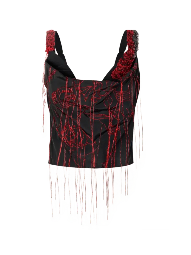 Sahar Jaberian Black & Red Draped Embroidered Corset