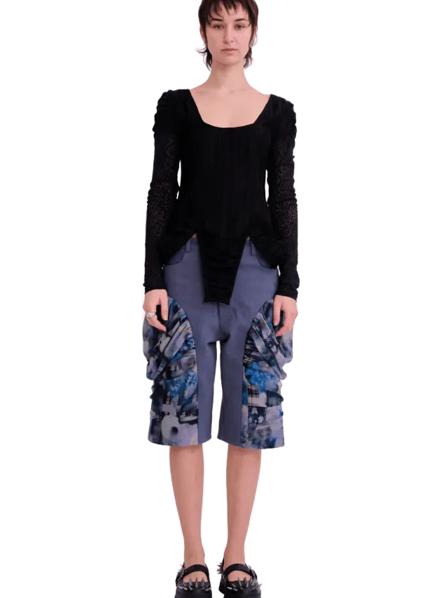 Collina Strada BLACK SATIN STRIPE MAGNOLIA TOP