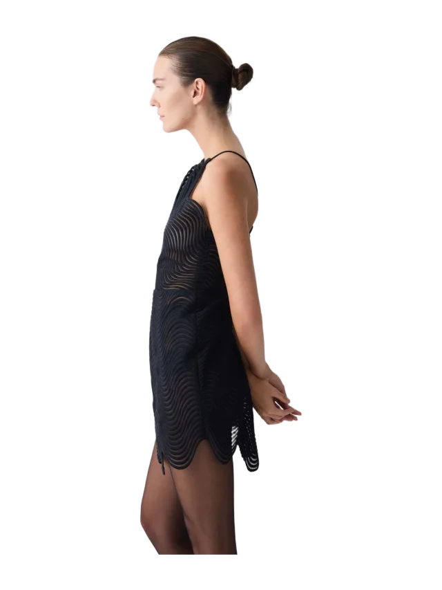Bianca Spender BLACK SCALLOPED LACE FLUX MINI DRESS