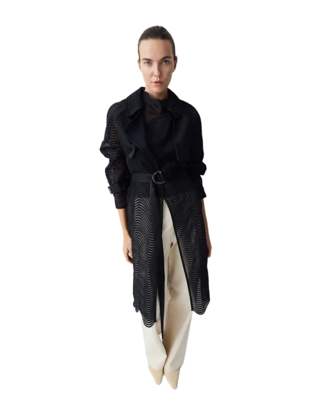 Bianca Spender BLACK SCALLOPED LACE HENRI TRENCH