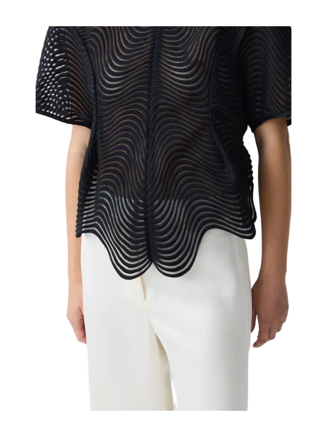 Bianca Spender BLACK SCALLOPED LACE SHIFT TOP