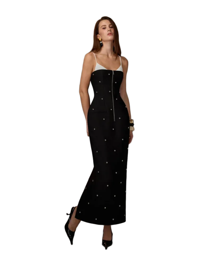 Keira Tong Black Studded Maxi Dress