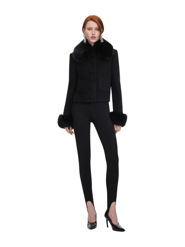 Self-Portrait Black Wool Fur Cuff Jacket