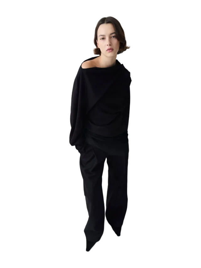 Bianca Spender BLACK WOOL JERSEY DECODE LONG SLEEVE TOP