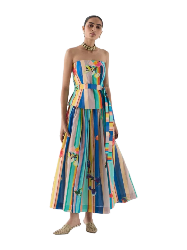 Studio Rigu Blue Barcode Off Shoulder Top & Skirt